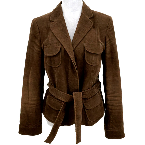 Zara Jackets & Blazers - Zara Basic Jacket Womens Large Brown Corduroy Lined Belt Pockets Preppy Academia